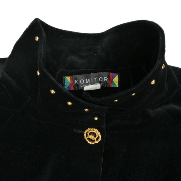 Vintage Komitor Black Velvet Swing Coat Gold Hardware Lined USA Union 18 20 Plus - Picture 7 of 12